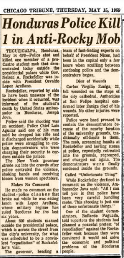 Recorte del Chicago Tribune de 1969, relatando el asesinato de Carlos Virgilio Núñez.