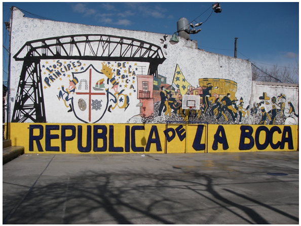 Panorama de un muro decorativo de la región rioplatense de Buenos Aires.