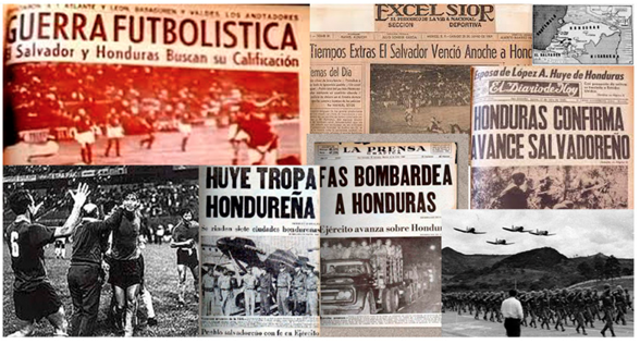Portadas de los diferentes periódicos hondureños y salvadoreños destacando el movimiento de la guerra.