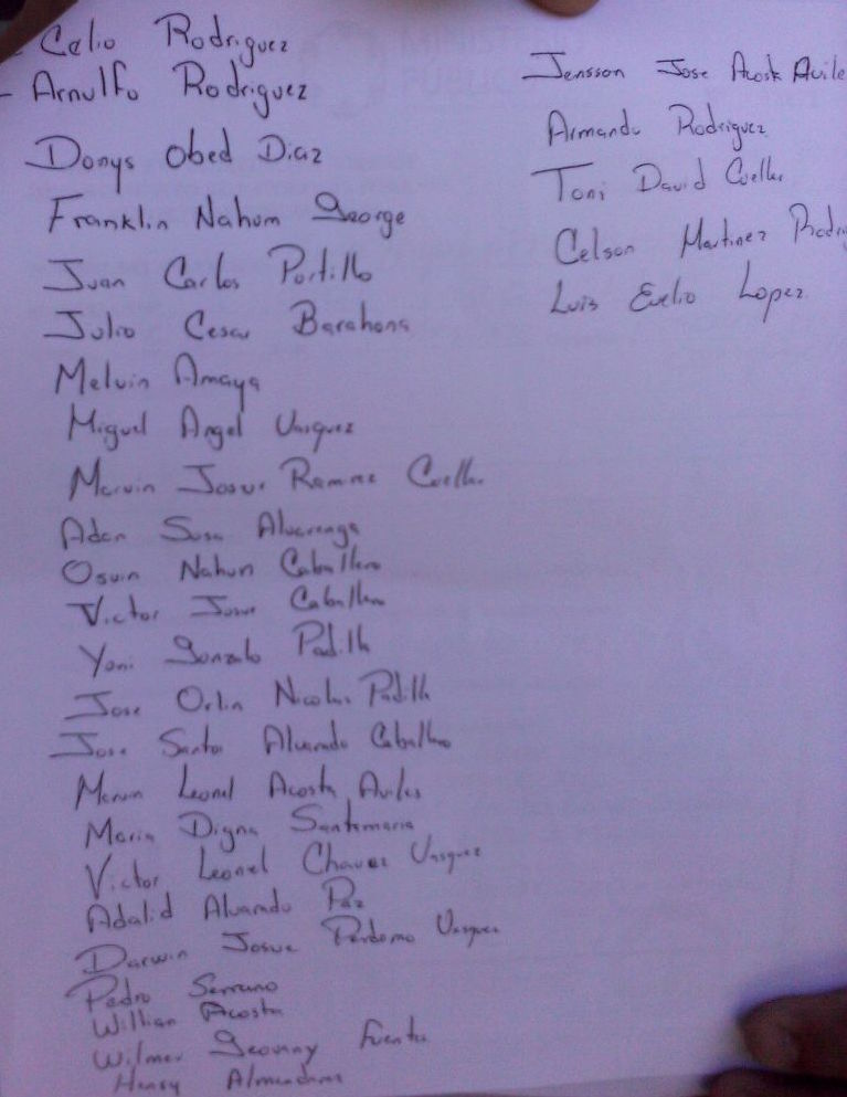 La lista de sicarios señalados por Coco en su carta.