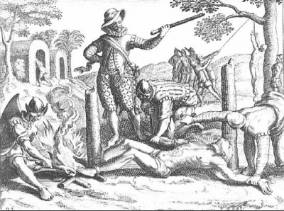 Alonzo de Cáceres fue procesado en 1531 por la muerte de un indígena y condenado al destierro y la pérdida de sus oficios de regidor y todos sus esclavos.