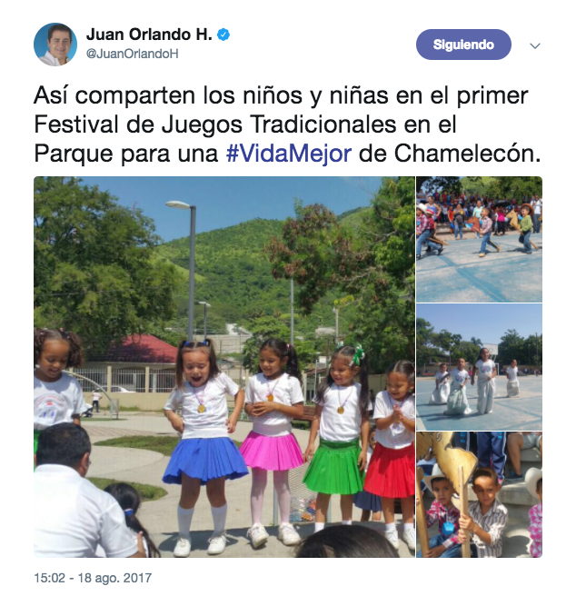 Tweet promocional del candidato Juan Hernández utilizando imágenes de menores. 