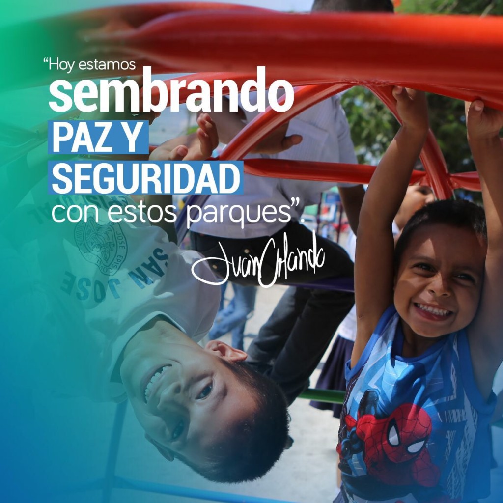 Imagen promocional para redes sociales del candidato Juan Orlando Hernández en las que utiliza menores de edad. La publicidad está disfrazada de comunicación del estado. 
