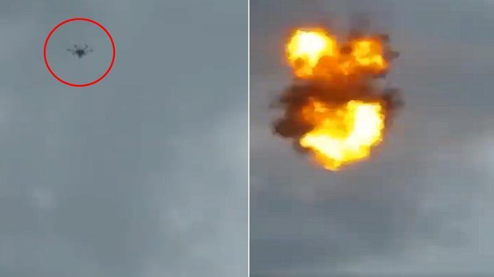 Imágenes difundidas por el gobierno venezolano en donde muestra la explosión del dron. 